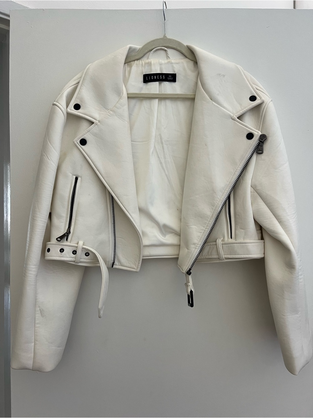 Lioness Ivory Faux Leather Moto Biker Jacket XS